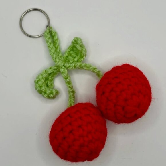 CLEARANCE CHERRY KEYCHAIN Red Cherry Crocheted Keychain RED CHERRY - Picture 2 of 2